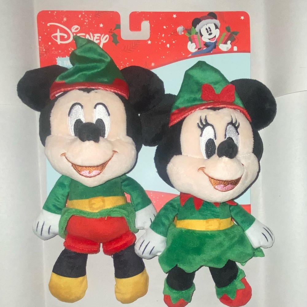 Disney Festive Mickey and Minnie Elf Plush Duo Pet dog toys
